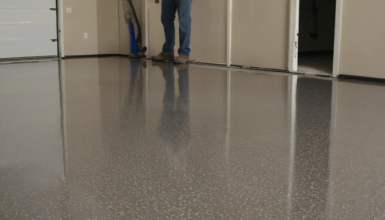 Freshly coated epoxy garage floor with colored flakes in a the Arlington area home, bright and clean